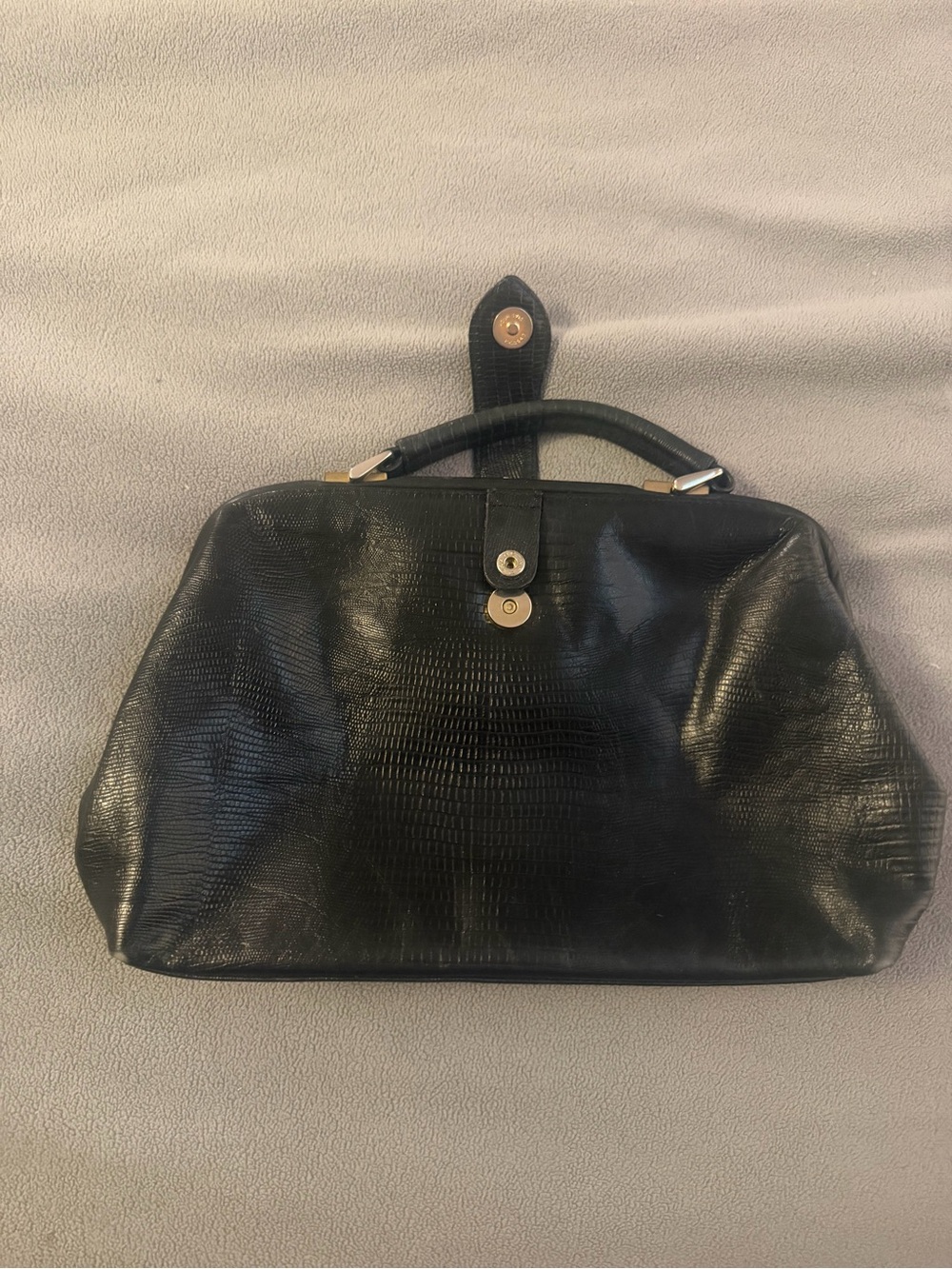 Textured Black Top-Handle Satchel